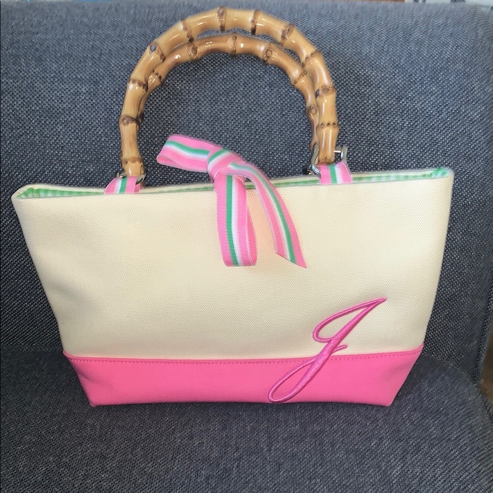 Preston & York Mini Preppy Tote J Monogram Bamboo Style Handles